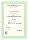 South Wales Boxer Club Residential Weekend Certificate